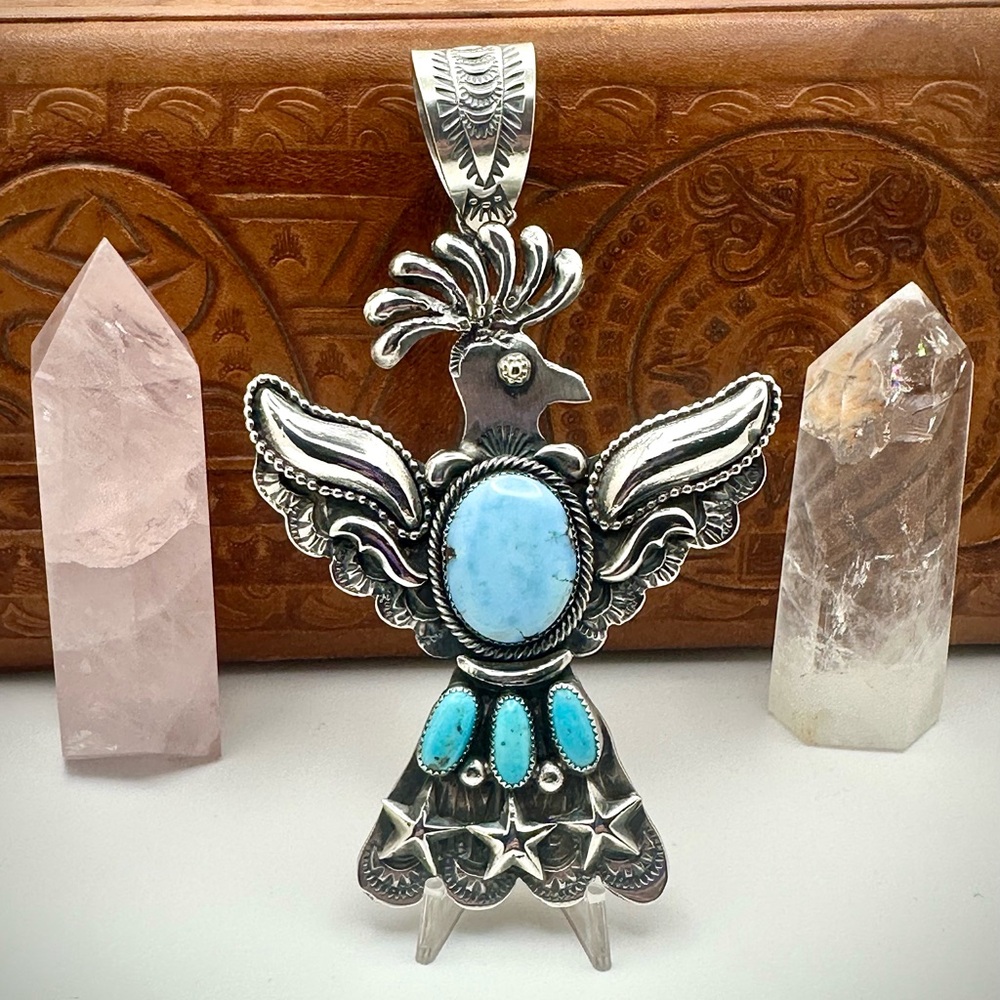 Native American sterling silver golden hills turquoise pendant thunderbird 925